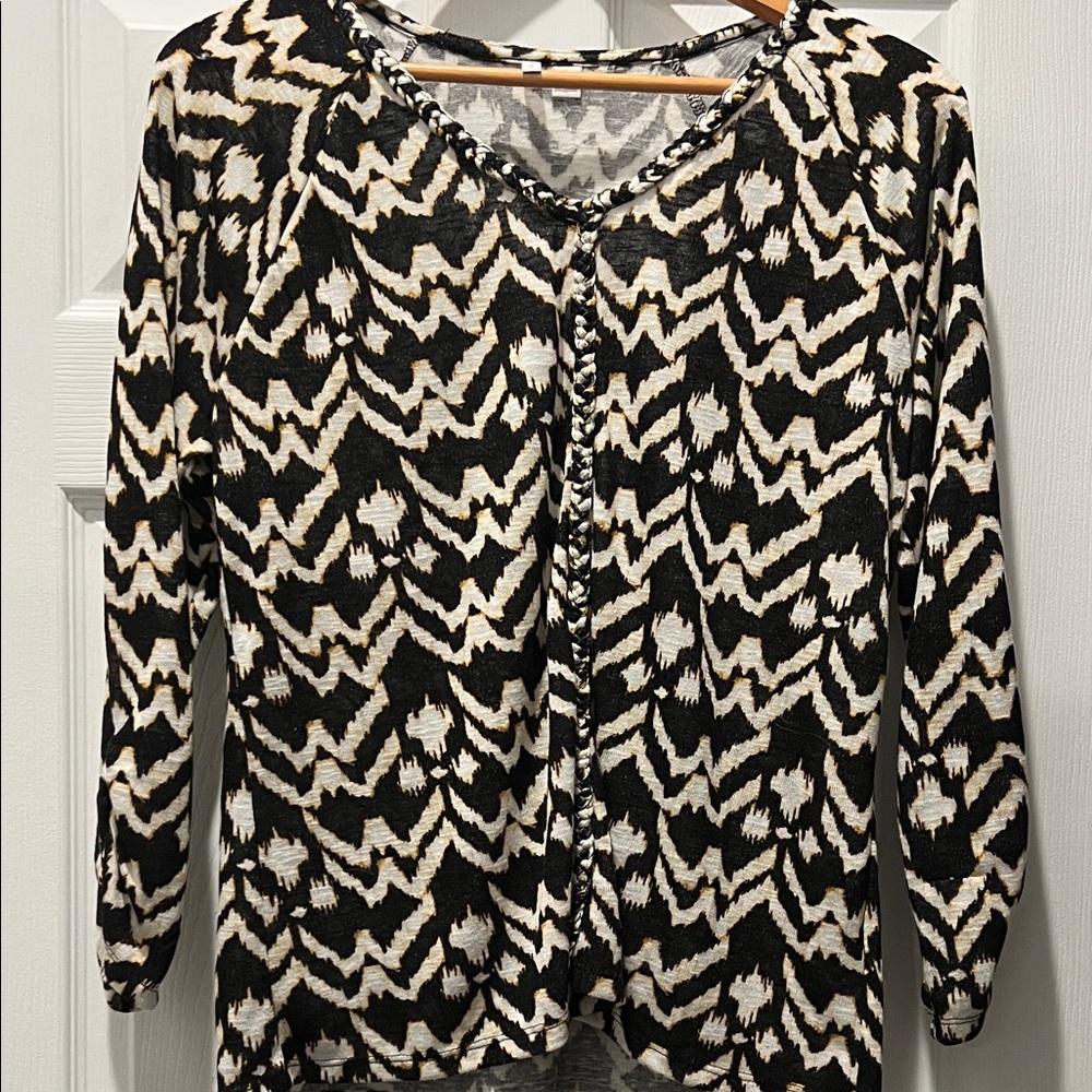 Cato Black and Cream Zigzag Blouse